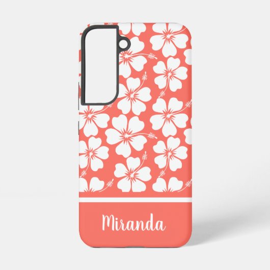 Trendy Coral White Hibiscus Pattern Samsung Galaxy Hoesje (Achterkant)