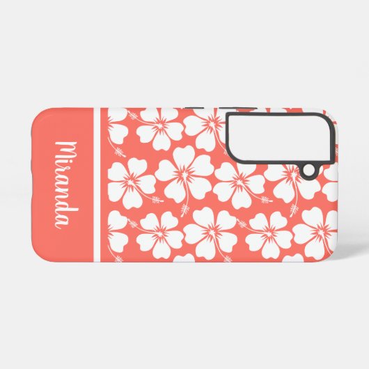 Trendy Coral White Hibiscus Pattern Samsung Galaxy Hoesje (Achterkant horizontaal)