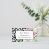 Trendy Cosmetoloog Leopard Print Pink Floral Visitekaartje (Staand voorkant)