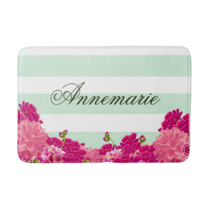 Trendy Country Chic Roze Bloemen Boeket Strepen Badmat