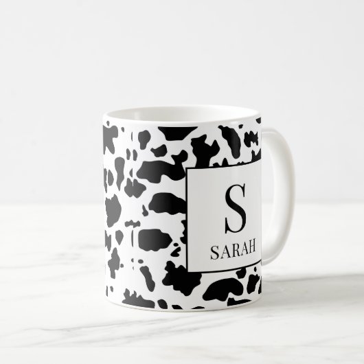 Trendy Cow Print Monogram Initial Name Mug Koffiemok (Voorkant rechts)