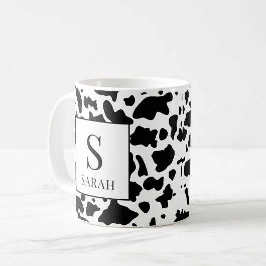 Trendy Cow Print Monogram Initial Name Mug Koffiemok (Voorkant links)
