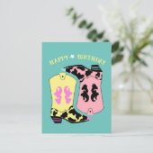 Trendy Cowgirl Western Laarzen Ranch Cowboy Verjaa Briefkaart (Staand voorkant)