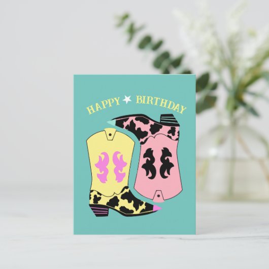 Trendy Cowgirl Western Laarzen Ranch Cowboy Verjaa Briefkaart (Staand voorkant)