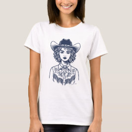 Trendy Cowgirl Westerse Lijntekening T-shirt