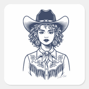 Trendy Cowgirl Westerse Lijntekening Vierkante Sticker