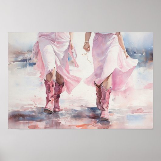 Trendy Cowgirls Boots Waterverf Wandelen op het st Poster (Voorkant)