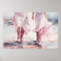 Trendy Cowgirls Laarzen Aquarel Wandelen op Strand