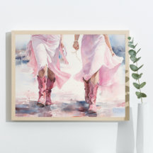 Trendy Cowgirls Laarzen Aquarel Wandelen op Strand