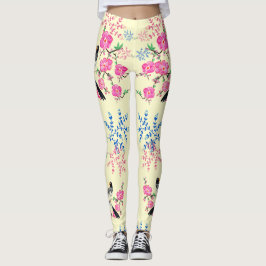 Trendy Cream Floral Flowers Natuur Birds Leggings