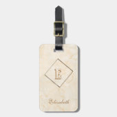 Trendy Cream Marble Texture, Monogram-Personalized Bagagelabel (Voorkant verticaal)