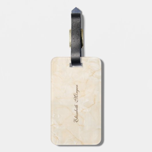 Trendy Cream Marble Texture, Monogram-Personalized Bagagelabel (Achterkant verticaal)
