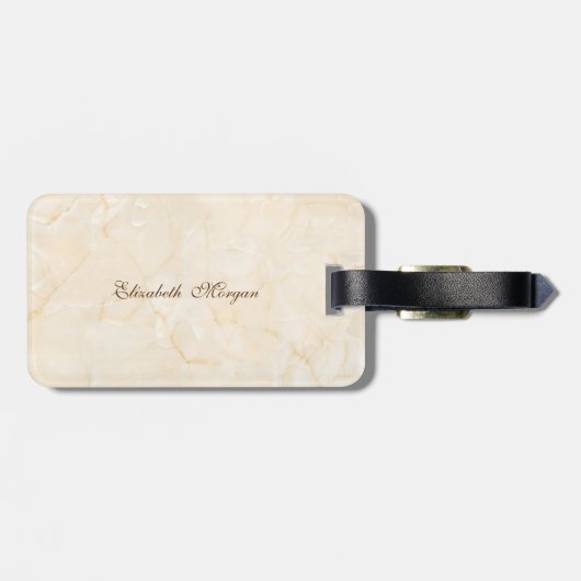 Trendy Cream Marble Texture, Monogram-Personalized Bagagelabel (Achterkant horizontaal)
