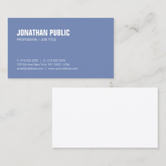 Trendy Creative Simple Design Blue Plain Luxe Visitekaartje (Voorkant / Achterkant)