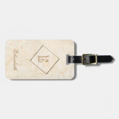 Trendy Crème Marmerstructuur, met Monogram-persona Bagagelabel (Voorkant horizontaal)
