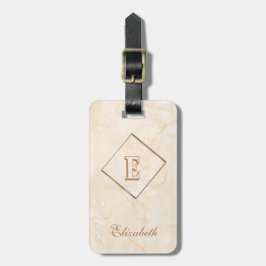 Trendy Crème Marmerstructuur, met Monogram-persona Bagagelabel