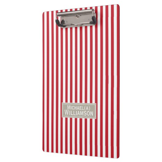 Trendy Crimson Helder Rood & Wit Gestreept Elegant Klembord (Links)