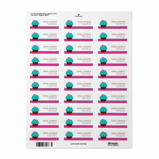 Trendy cupcake roze polka dot etiket (Full Sheet)