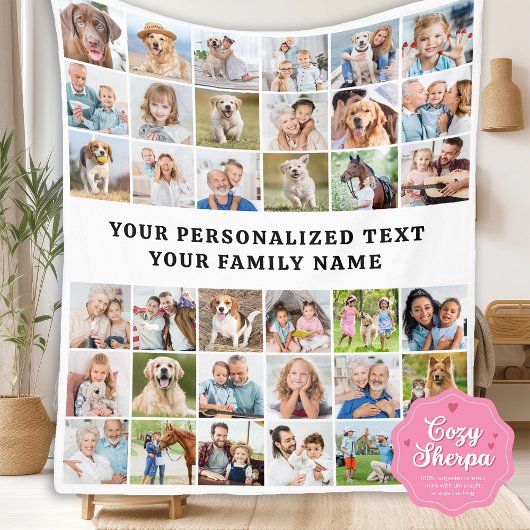 Trendy Custom 36 Photos Collage Cute Modern Family Sherpa Deken