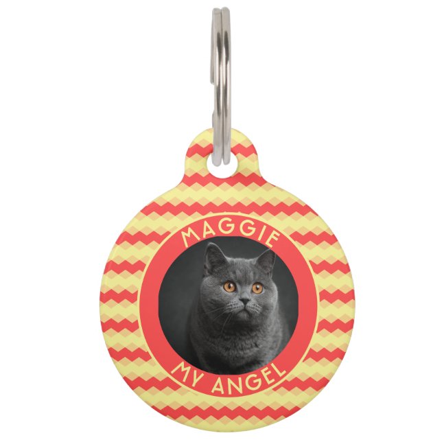 Trendy Custom Cat Mom Gift Chevron Geometry Huisdierpenning (Voorkant)