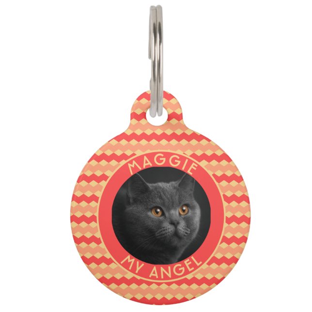 Trendy Custom Cat Owner Gift Chevron Huisdierpenning (Voorkant)