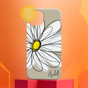 Trendy Custom Floral Daisy - grijs, geel, linnen iPhone 15 Pro Max Hoesje
