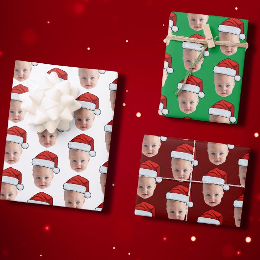 Trendy Custom Gezicht Foto Santa Hat Kerstmis Inpakpapier Vel