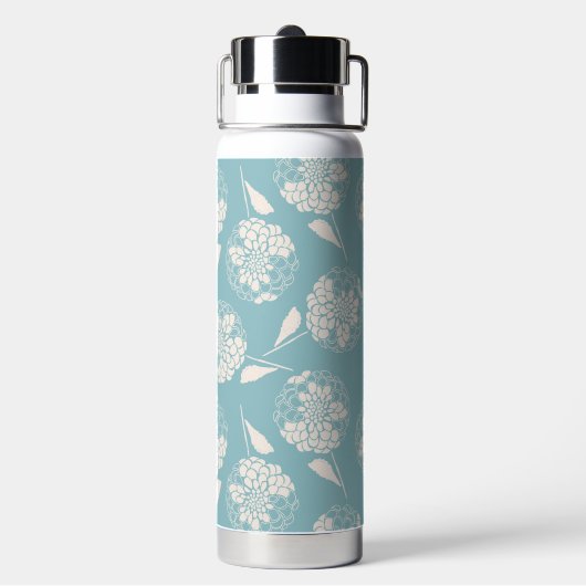 Trendy custom initiaal stoffig blauw floral geïsol waterfles (Achterkant)