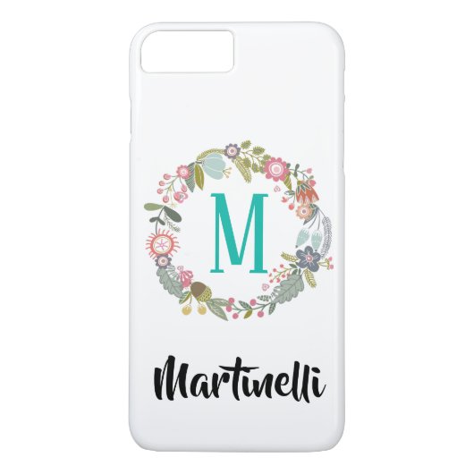 Trendy Custom Monogram Floral Wreath Case-Mate iPhone Case (Achterkant)