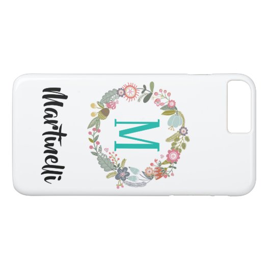 Trendy Custom Monogram Floral Wreath Case-Mate iPhone Case (Achterkant (Horizontaal))