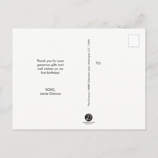 Trendy Custom Photo eerste verjaardag Dank u Briefkaart (Achterkant)