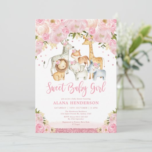 Trendy Cute Baby Girl Safari Oerwoud Animals Showe Kaart (Staand voorkant)