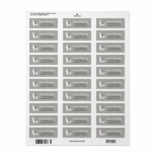 Trendy Cute Black & White Llama Sketch Etiket (Full Sheet)