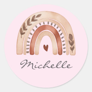 Trendy Cute Boho Watercolor Regenboog Gepersonalis Ronde Sticker