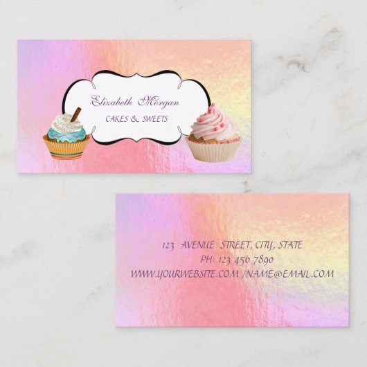 Trendy Cute Cupcake Bakery Colorful Holographic Visitekaartje (Voorkant / Achterkant)