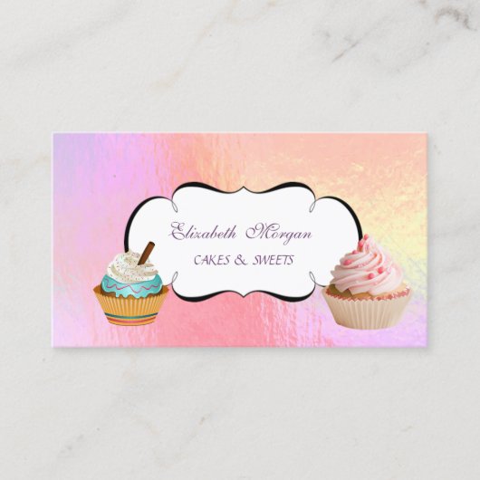 Trendy Cute Cupcake Bakery Colorful Holographic Visitekaartje (Voorkant)