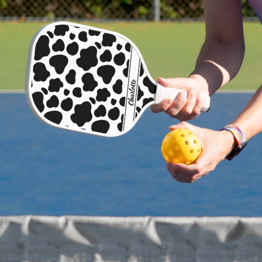 Trendy Cute Fun Zwart & Wit Koeienpatroon Custom Pickleball Paddle (Insitu)