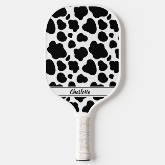 Trendy Cute Fun Zwart & Wit Koeienpatroon Custom Pickleball Paddle (Voorkant)