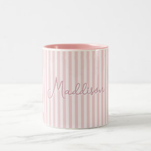 Trendy Cute Gestreepte Roze Esthetische Aangepaste Tweekleurige Koffiemok