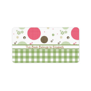 Trendy Cute Gingham Polka dots met naam Etiket