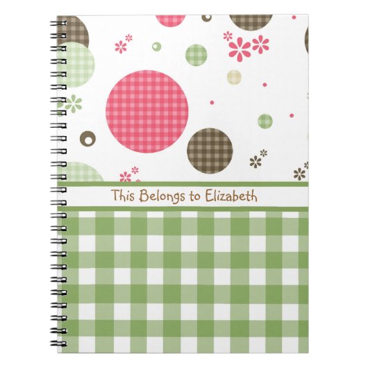 Trendy Cute Gingham Polka dots met naam Notitieboek (Voorkant)