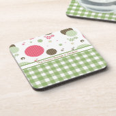 Trendy Cute Gingham Polka dots met naam Onderzetter (Linkerzijde)