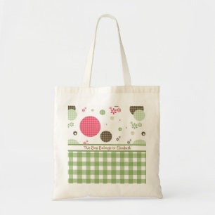 Trendy Cute Gingham Polka dots met naam Tote Bag