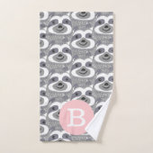 Trendy Cute Gray Sloth Doodle & Pink Handdoek (Handdoek)