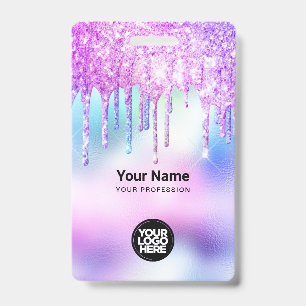 Trendy Cute Holografische Glitterdruppels Werkneme Badge