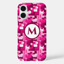 Trendy Cute Hot Pink Digital Camo Pattern Monogram