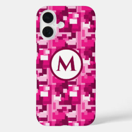 Trendy Cute Hot Pink Digital Camo Pattern Monogram iPhone 16 Hoesje