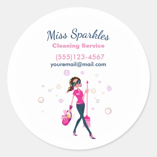 Trendy Cute Housecleaning Maid Ronde Sticker (Voorkant)