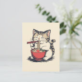Trendy Cute Kat eet ramen Japans  Briefkaart (Staand voorkant)