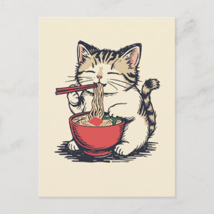 Trendy Cute Kat eet ramen Japans  Briefkaart